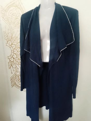 Long gilet bleu et argenté avec ceinture taille 44 46