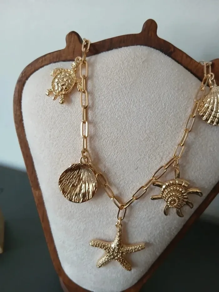 Collier summer or doré acier inoxydable tortue coquillage étoile de mer soleil - photo numéro 4