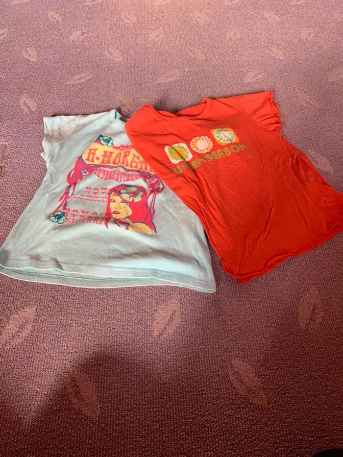 lot 2 tee shirt 14 ans, bleu pale, orange