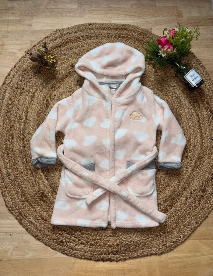 🌺Peignoir rose et blanc avec capuche au motif nuage Taille 3ans/98 cm🌺