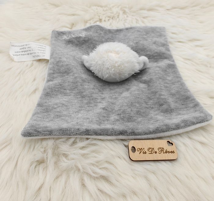 Doudou plat carré Mouton Gris blanc Brioche La Halle - photo numéro 2