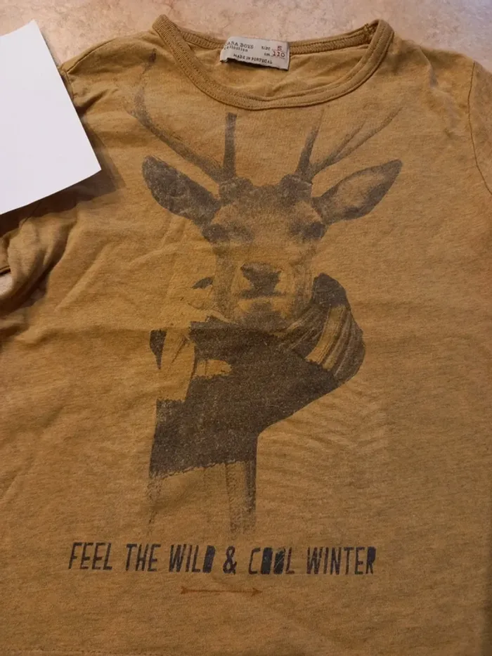 Tee shirt manches longues zara boy cerf chevreuil 5 ans - photo numéro 2