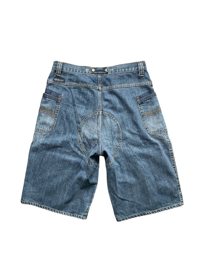 Short Baggy/ Bermuda/ jort vintage Oxbow Y2K en jean bleu avec logo broder et broderie - Taille w30 - photo numéro 4