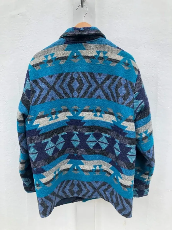 Manteau pure laine bleu Navajo Aztec made in France 🇫🇷 - photo numéro 9