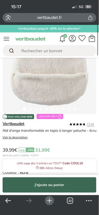 Nid d’ange Vertbaudet neuf – jamais utilisé
