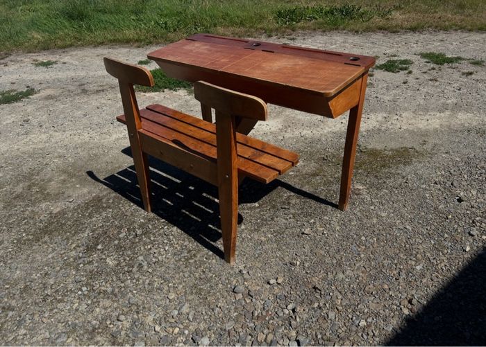 Double Pupitre bureau en bois vintage - photo numéro 8