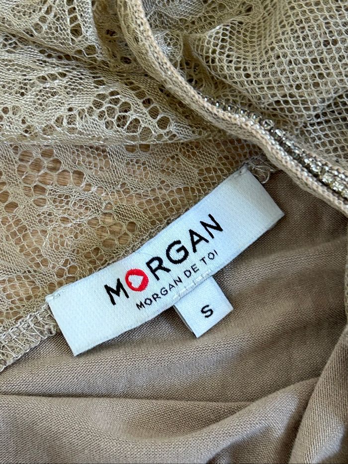 Teeshirt beige kaki avec dentelle Morgan taille S TBE - photo numéro 9