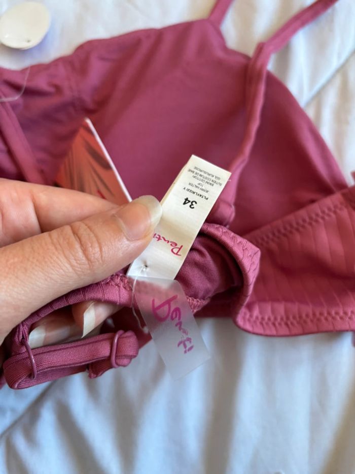 Haut de bikini maillot de bain rose foncé bordeaux penti taille XS/34 neuf - photo numéro 5
