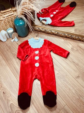 Taille 18 mois pyjama de Noël velours garçon Kiabi rouge et blanc 💙