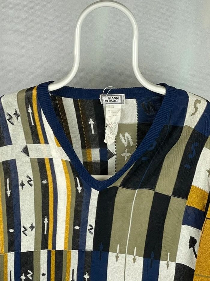 Pull Jersey Gianni Versace Coggi style Rare vintage Blue Navy Blanc XL - photo numéro 2