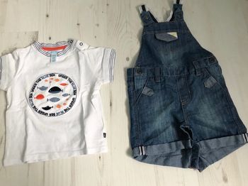 Ensemble neuf 6 mois OBaibi salopette en jean et t shirt