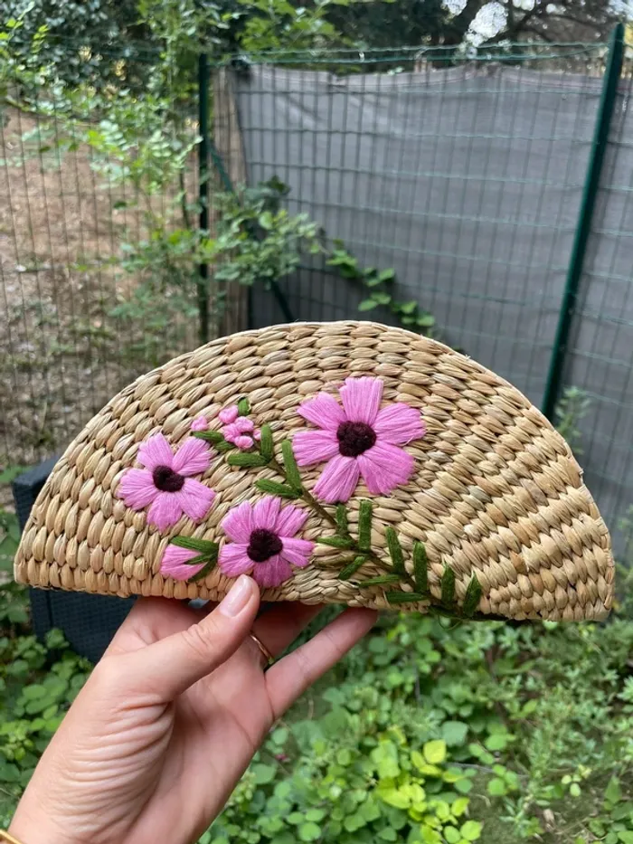 Petite pochette plate osier et broderie - photo numéro 9