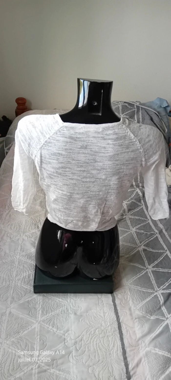 Pull court léger manches 3/4 forme trapèze blanc femme XS kocca - photo numéro 3