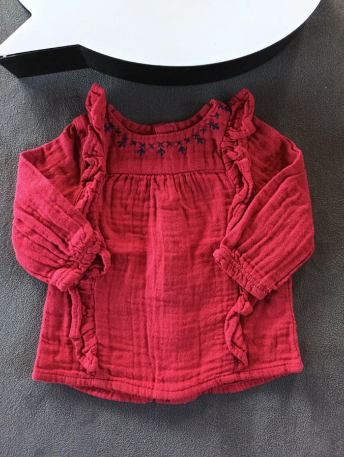 Blouse tunique chemise manches longues Fille 3 mois Kiabi gaze de coton - photo numéro 2