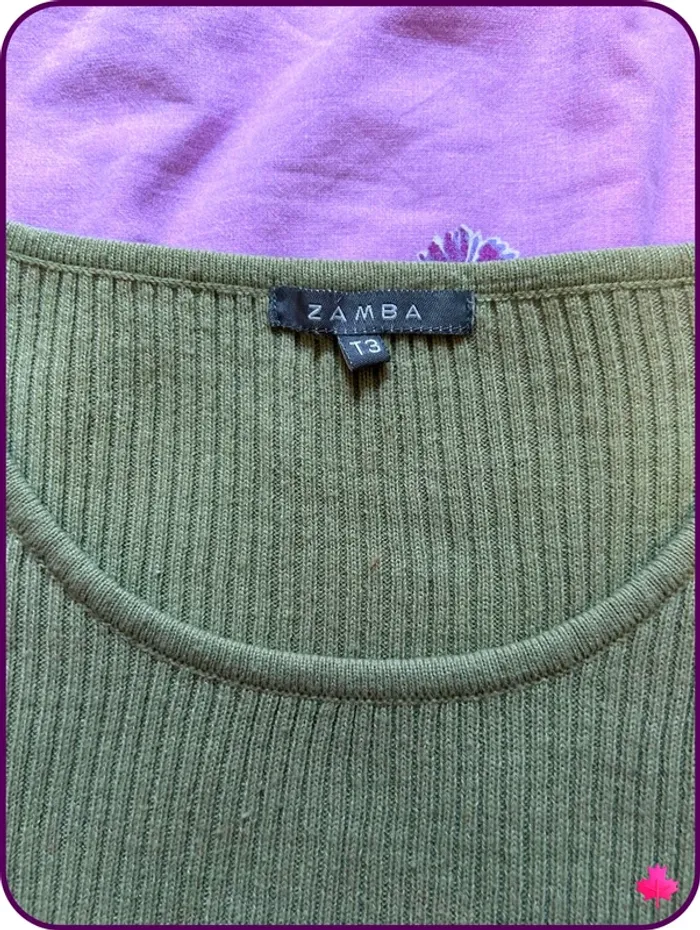 Pull en maille côtelée vert kaki Zamba T3 (équivalent L) - photo numéro 4