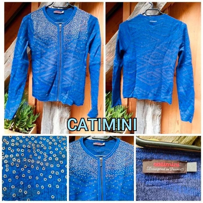 Catimini gilet, bleu rois, touches dorées, 12 ans