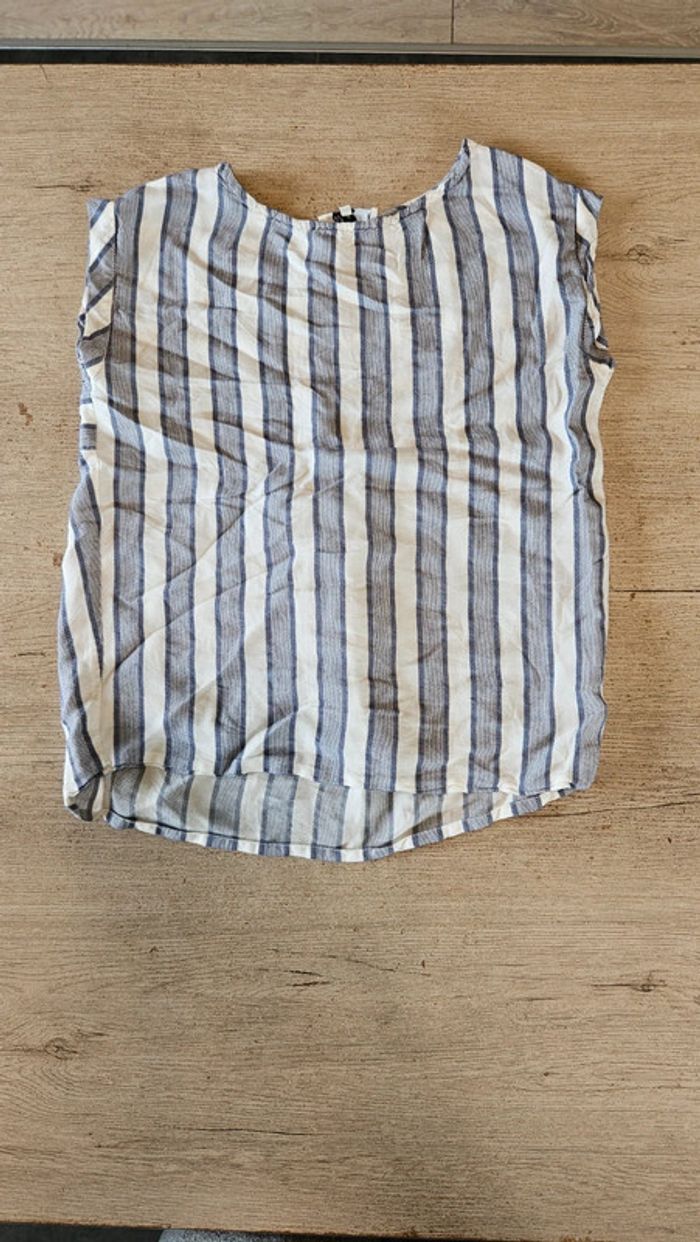 Blouse sans manche bleue lignée blanc,  WMN, CKS, tailleXS, nickel - photo numéro 2