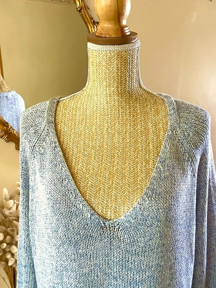 sublime pull maille bleu clair col v manches longues coupe relax basic taille L neuf H&M - photo numéro 11