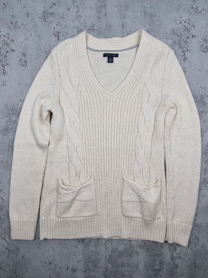 Pull torsadé Tommy Hilfiger écru – Taille M Femme (mesures en photos) - photo numéro 3