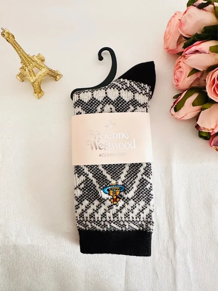 🪐Chaussettes Vivienne Westwood – Motif géométrique noir & blanc – Édition japonaise exclusive - photo numéro 2