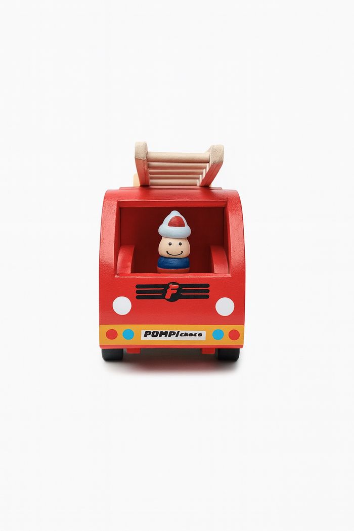 🚒 Camion de Pompier en Bois – Pompier Choco | Jouet Éducatif 18-24 Mois | Très Bon État