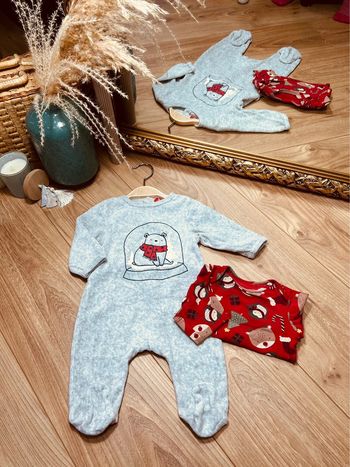 Taille 3 mois body et pyjama velours garçon Tissaia gris rouge * ours * 💙