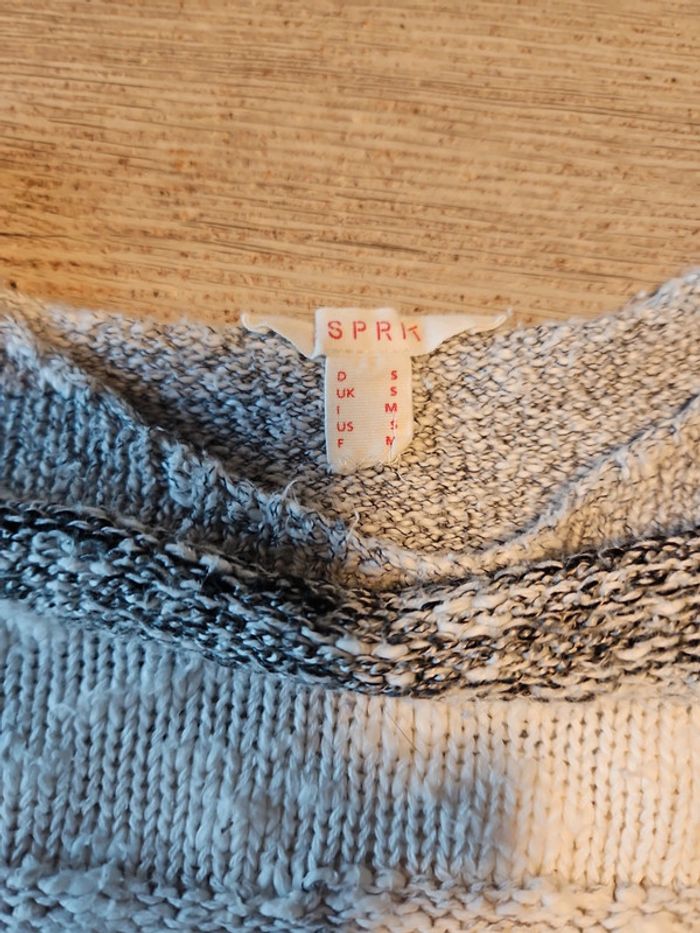 Pull gris clair/beige/blanc à manches courtes, Esprit, taille M - photo numéro 6