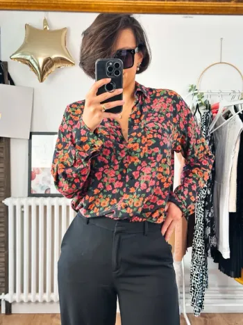Chemisier blouse The Kooples noir à fleurs taille 36