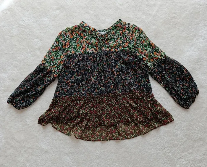 Blouse Mango Casual MNG L noir fleuri fluide légère ample - photo numéro 4