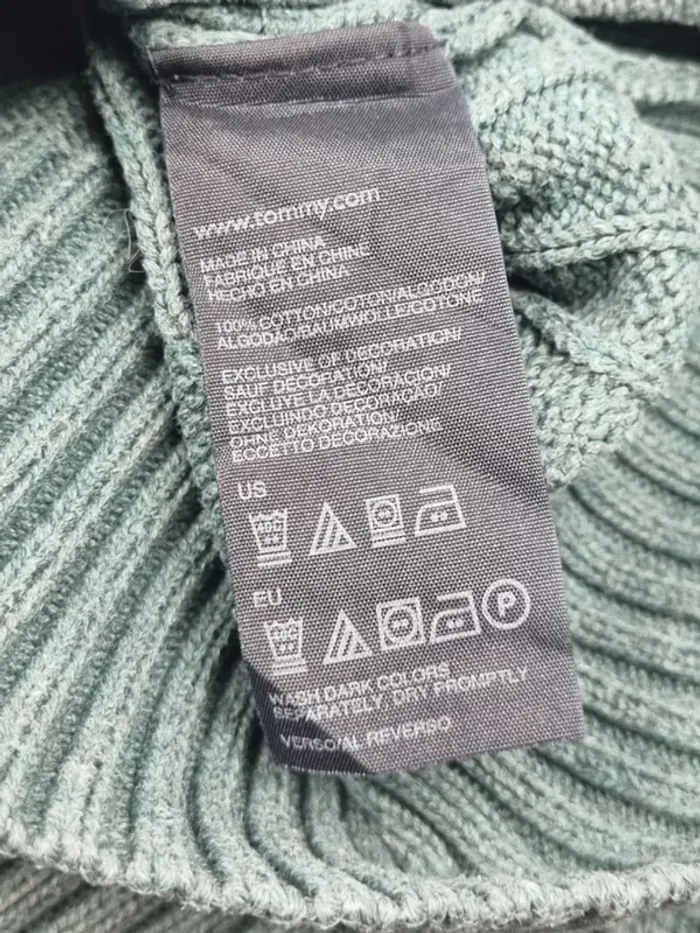 Pull col V torsadé Tommy Hilfiger vert – Taille L Femme (mesures en photos) - photo numéro 7
