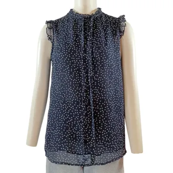 Top sans manches Zara Trafaluc bleu marine à imprimé étoiles, col à nœud A1142