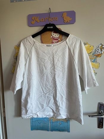 Blouse blanche à manches 3/4, taille 36, marque Promod