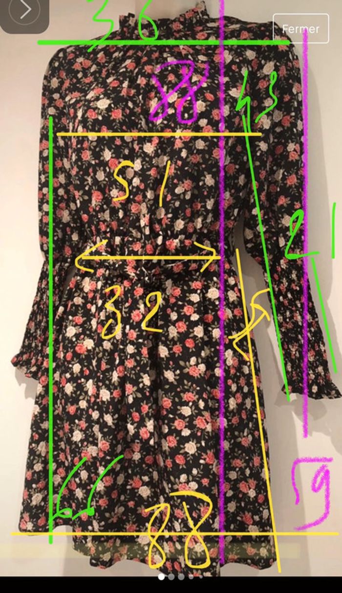 Robe fleurs  noir rose crème  beige taille S shein - photo numéro 2