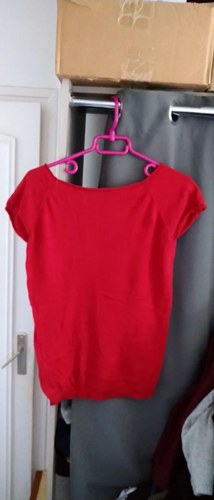 Pull manches courtes col rond rouge femme L mim - photo numéro 4