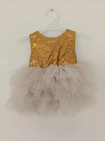 Robe princesse à sequins et tulle dorée bébé fille 3 mois