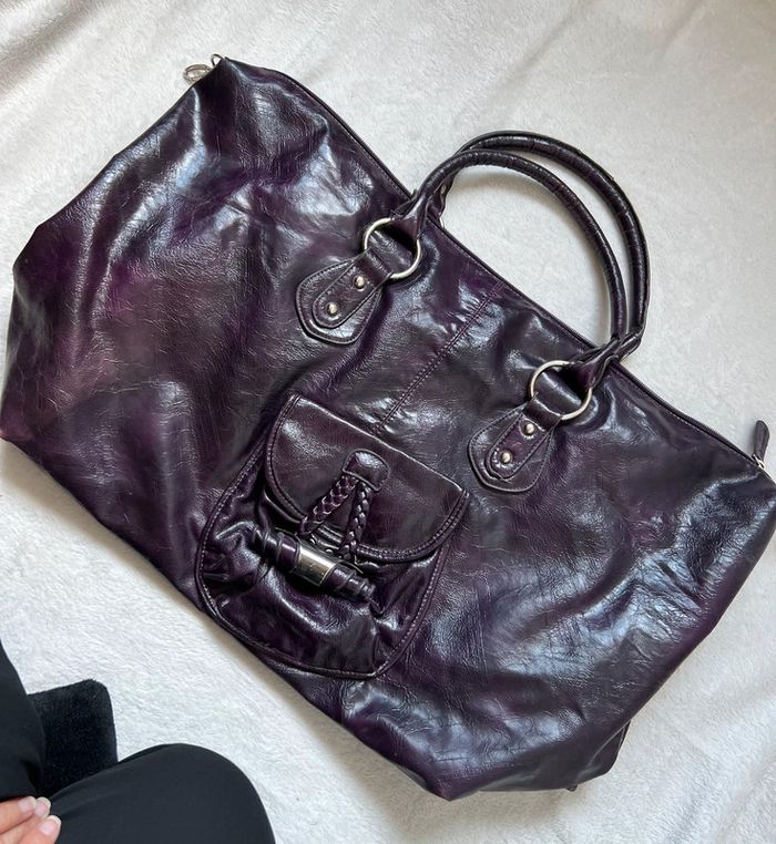 Sac à main porté épaule fourre tout violet foncé prune vintage 90s - photo numéro 5