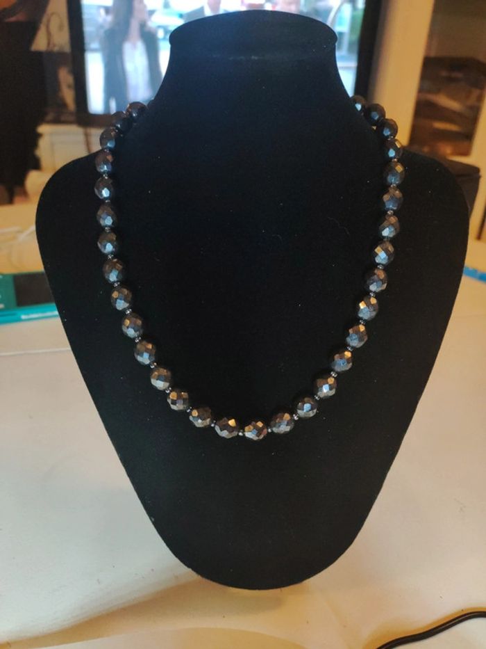 Colliers perles noires à facettes vintage - photo numéro 3