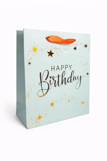 Sac cadeau « Joyeux anniversaire » bleu turquoise et orange 21,5 x 25 x 10 cm Neuf