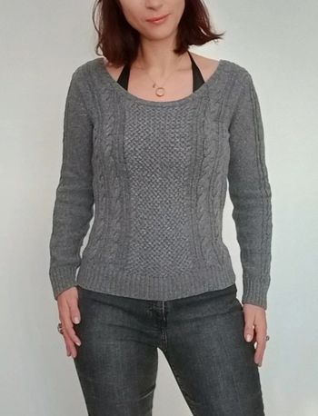 Pull gris torsadé large encolure TU