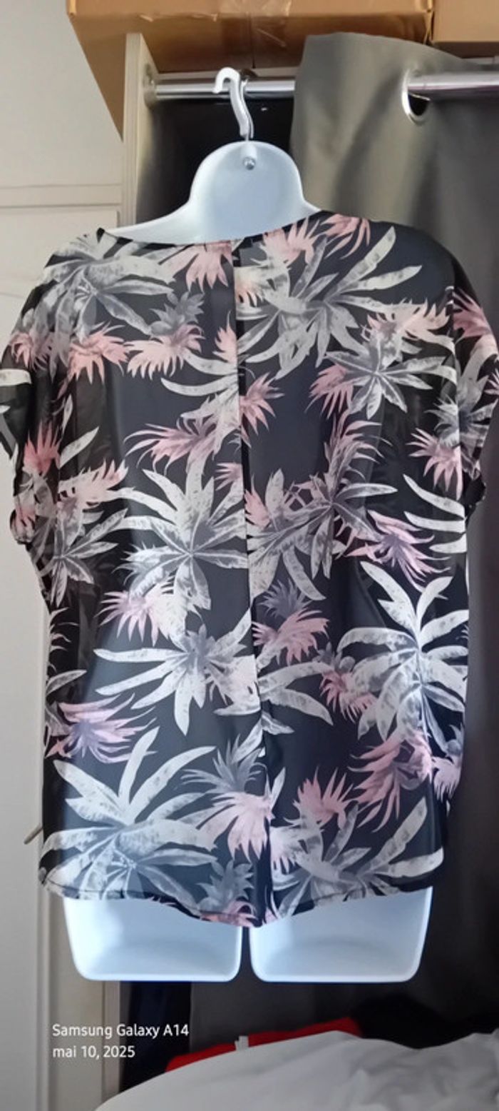 Blouse oversize en voile motif fleurs tropicales noir femme M amisu - photo numéro 3