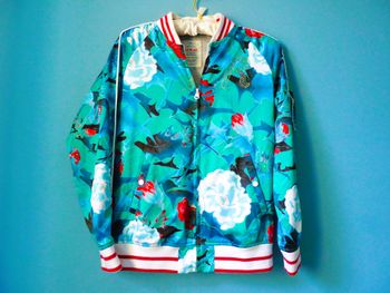Veste Fille blouson Replay 12 ans imprimé bleu turquoise tropical TBE