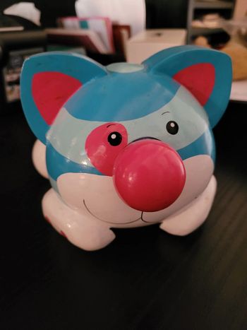 NEUF Tirelire chat bleu fabriquée avec une vraie noix de coco, artisanat, collection