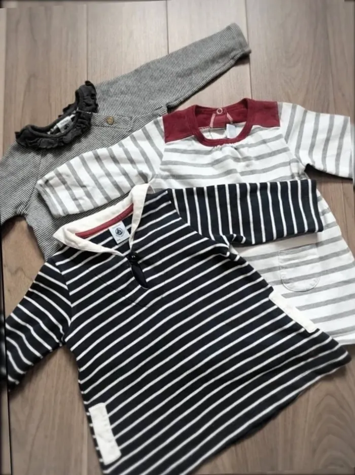 Lot 3 robes marinières petit bateau manches longues
