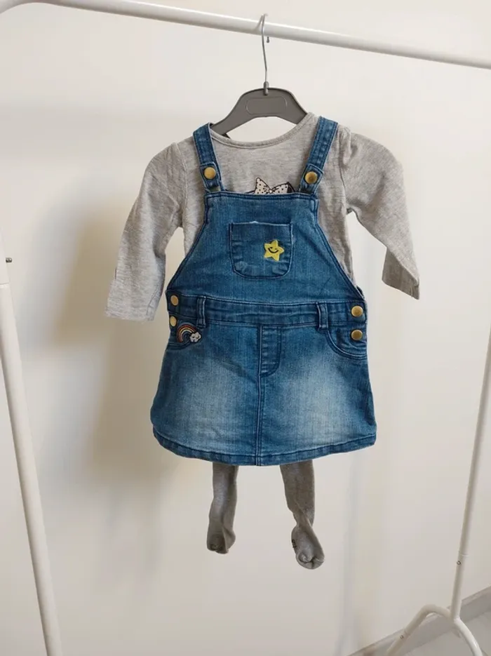 Ensemble Robe en jean t-shirt et collant 9 mois 71 cm - photo numéro 2