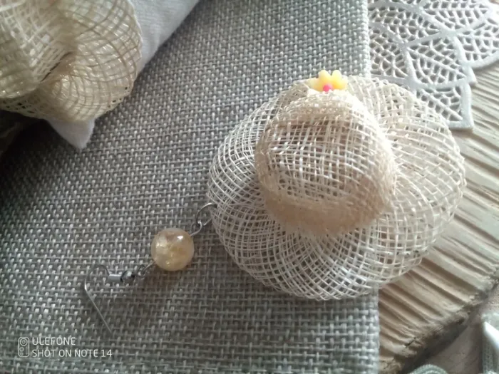 Boucles d'oreilles pierres citrine et chapeaux de paille champêtres - photo numéro 2