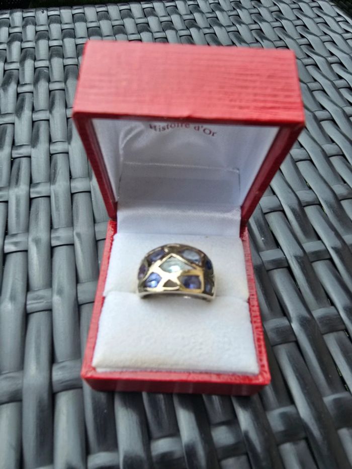 Bague or blanc et pierres précieuses - photo numéro 3