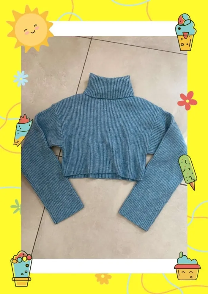 Pull court col roulé bleu Shein