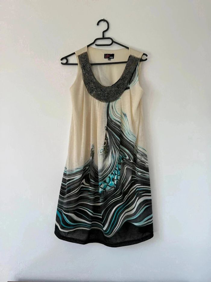 Robe Courte - Motif Vagues Abstraites - Style Original - Taille S