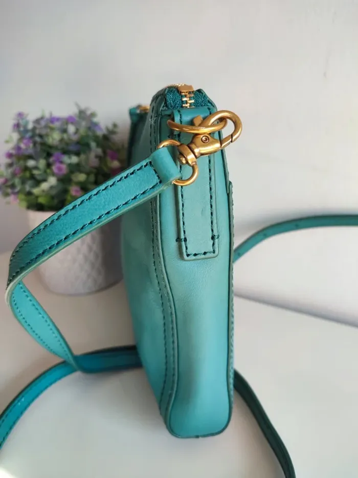 Sac bandoulière en cuir turquoise - photo numéro 8