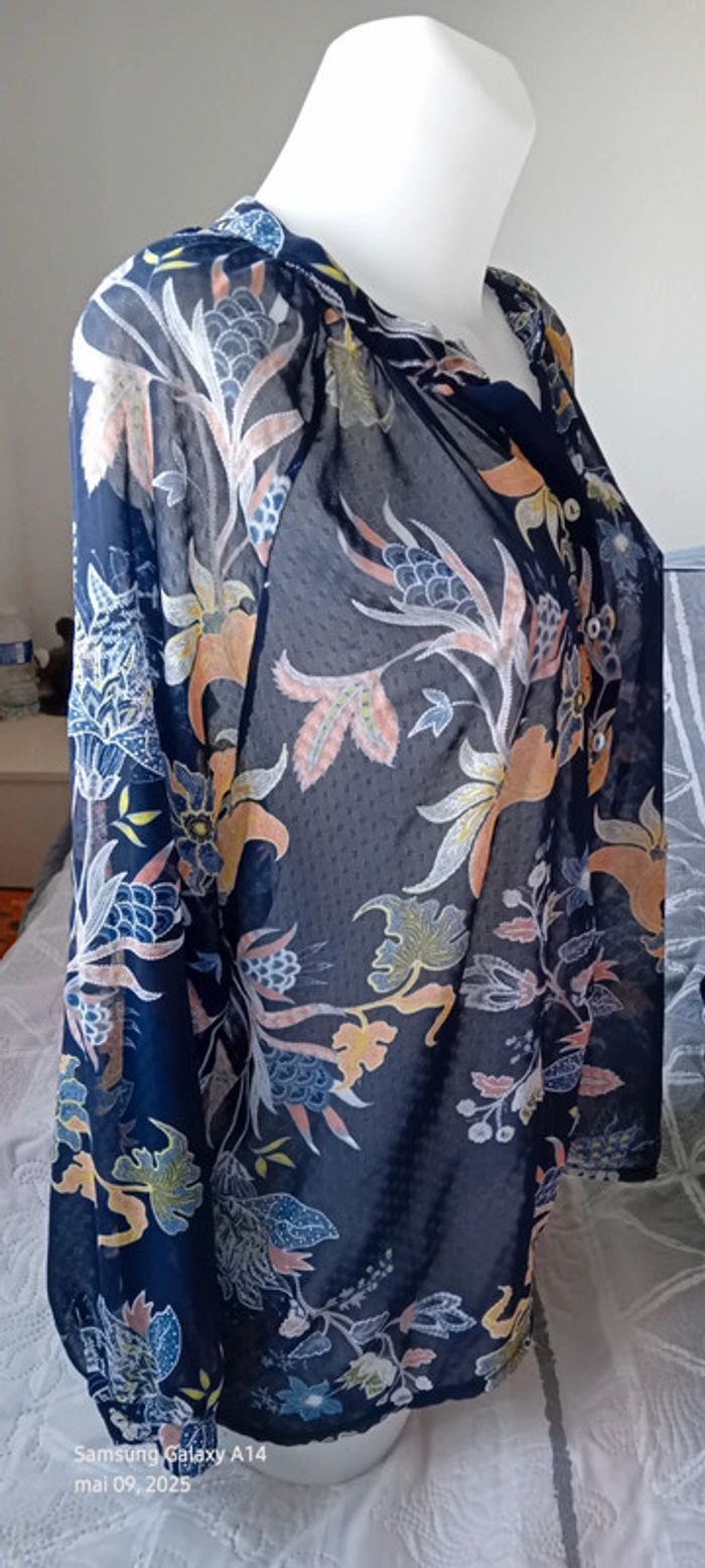 Blouse en voile motif floral coloré marine femme XXL janis & john - photo numéro 4